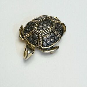 Vintage SJ Signed Gold Silver Tone Sea Turtle Brooch Pendant